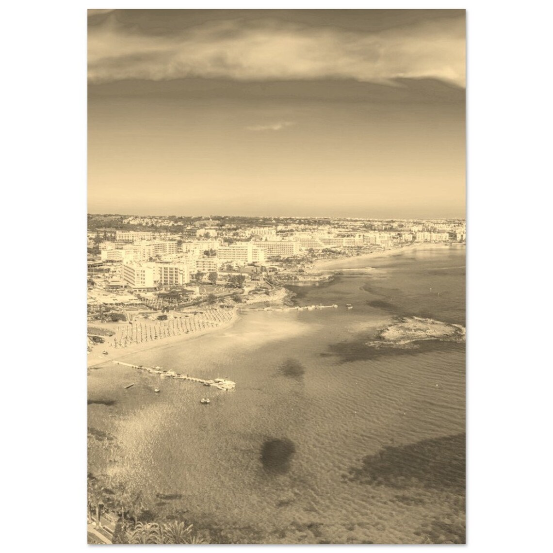 Ayia Napa Cyprus Vintage Sepia Coastal Town Aerial View Poster
