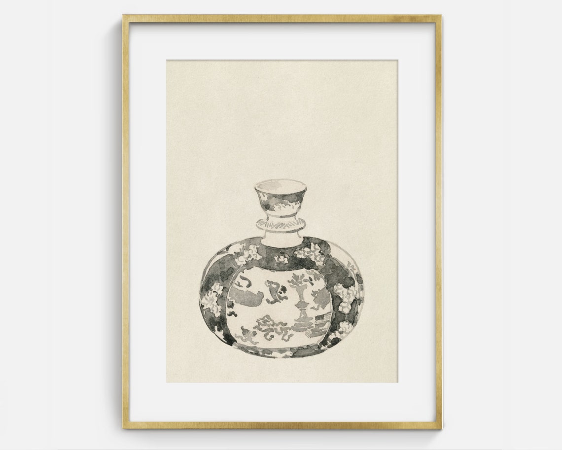 Antique Chinese Porcelain Vase Ink Drawing Minimalist Art Poster - Image 2