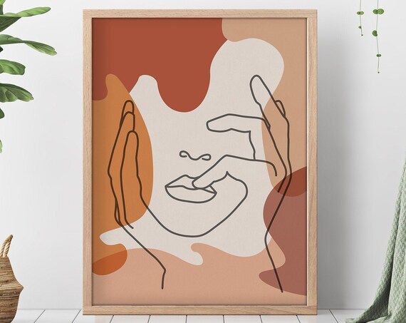 Burnt Orange Abstract Line Face Woman Modern Boho Art Poster