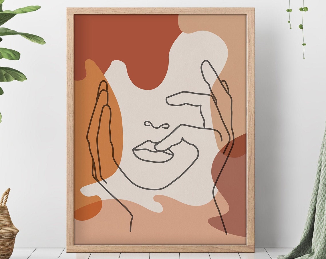 Burnt Orange Abstract Line Face Woman Modern Boho Art Poster