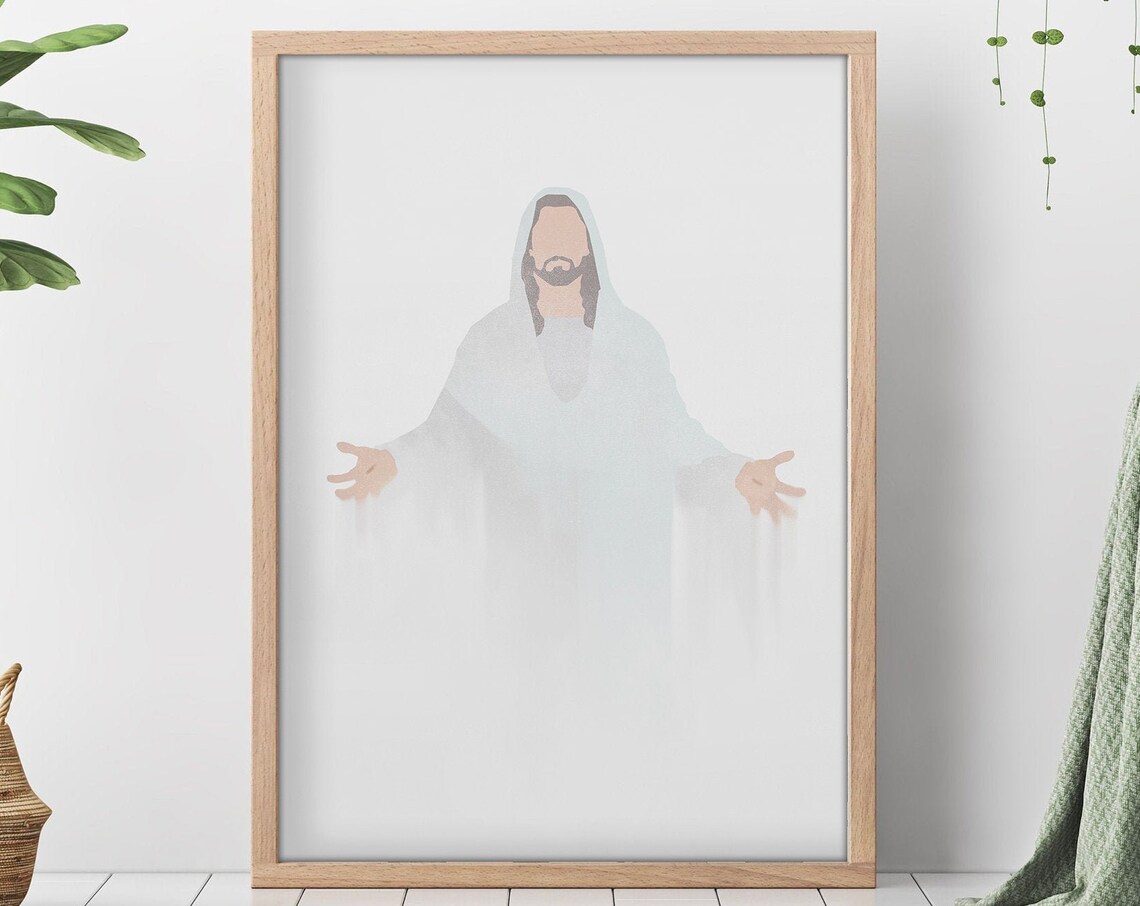 Jesus Christ Open Arms White Robe Minimalist Christian Art Poster