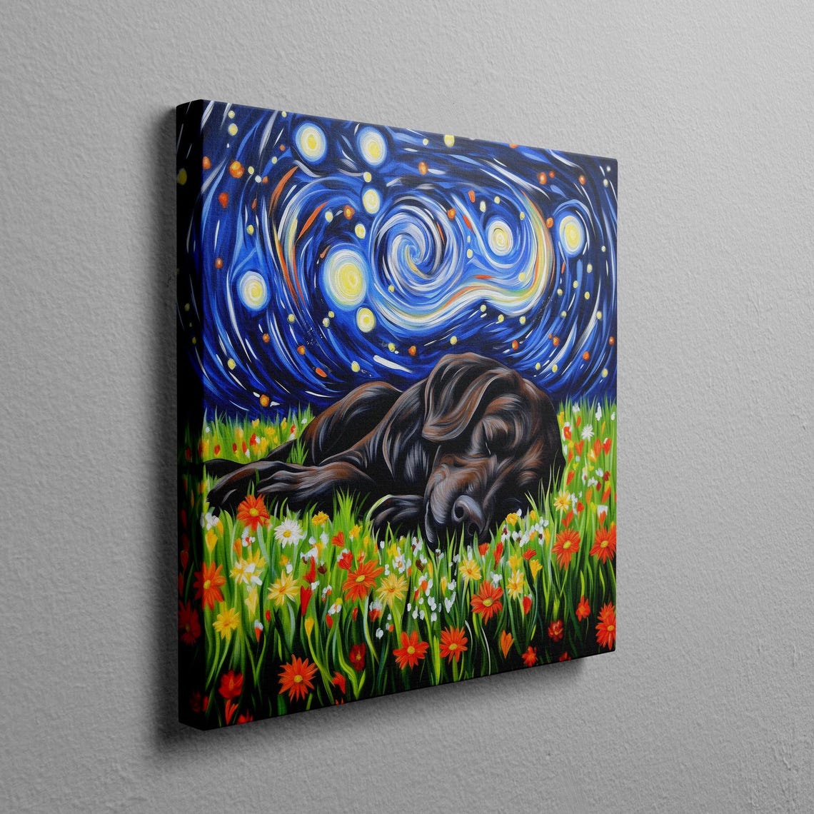 Chocolate Lab Sleeping Under a Starry Night Sky Painting Poster - Image 2
