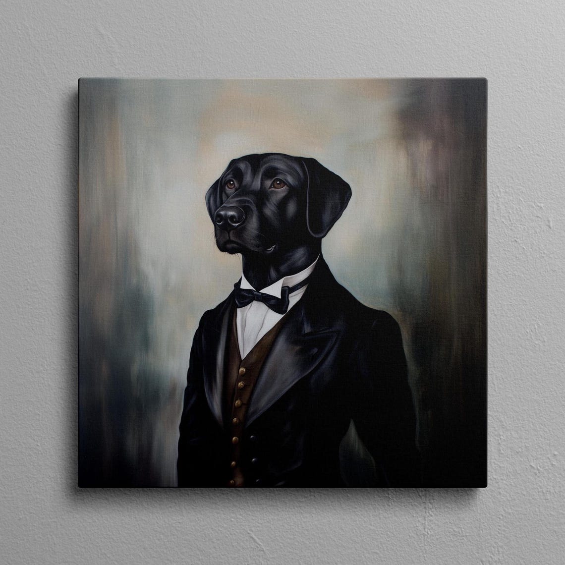 Black Lab in Tuxedo Bow Tie Elegant Funny Dog Portrait Poster