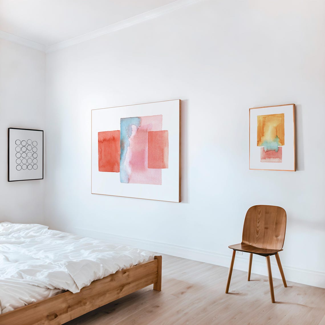 Coral and Ochre Watercolor Squares Geometric Abstract Poster - Image 2