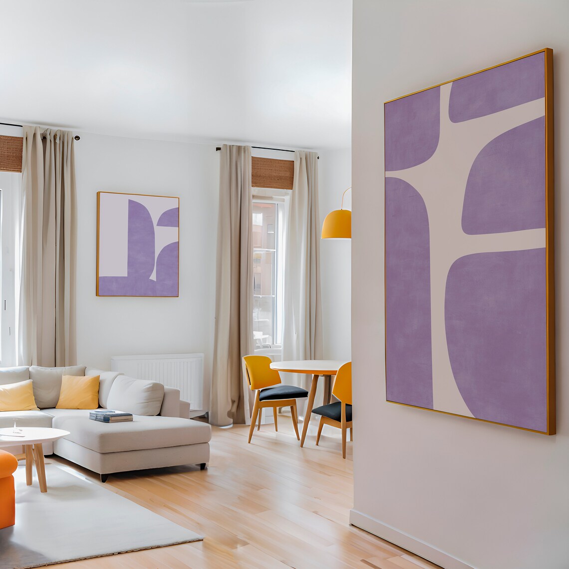 Lilac Purple Organic Shapes Mid Century Modern Abstract Wall Art - Image 2