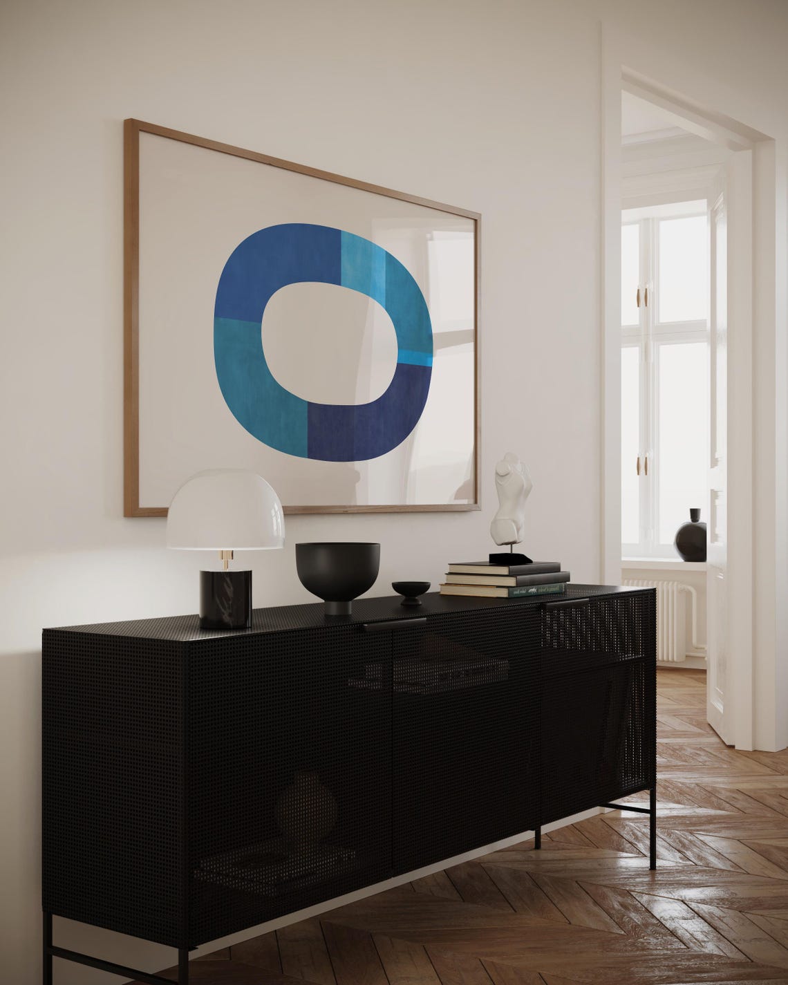 Blue Tones Color Block O Ring Cream Minimalist Artwork Poster - Image 2