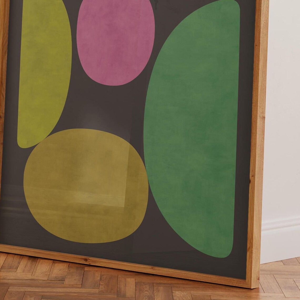 Bold Organic Shapes Yellow Pink Green On Black Abstract Poster - Image 3