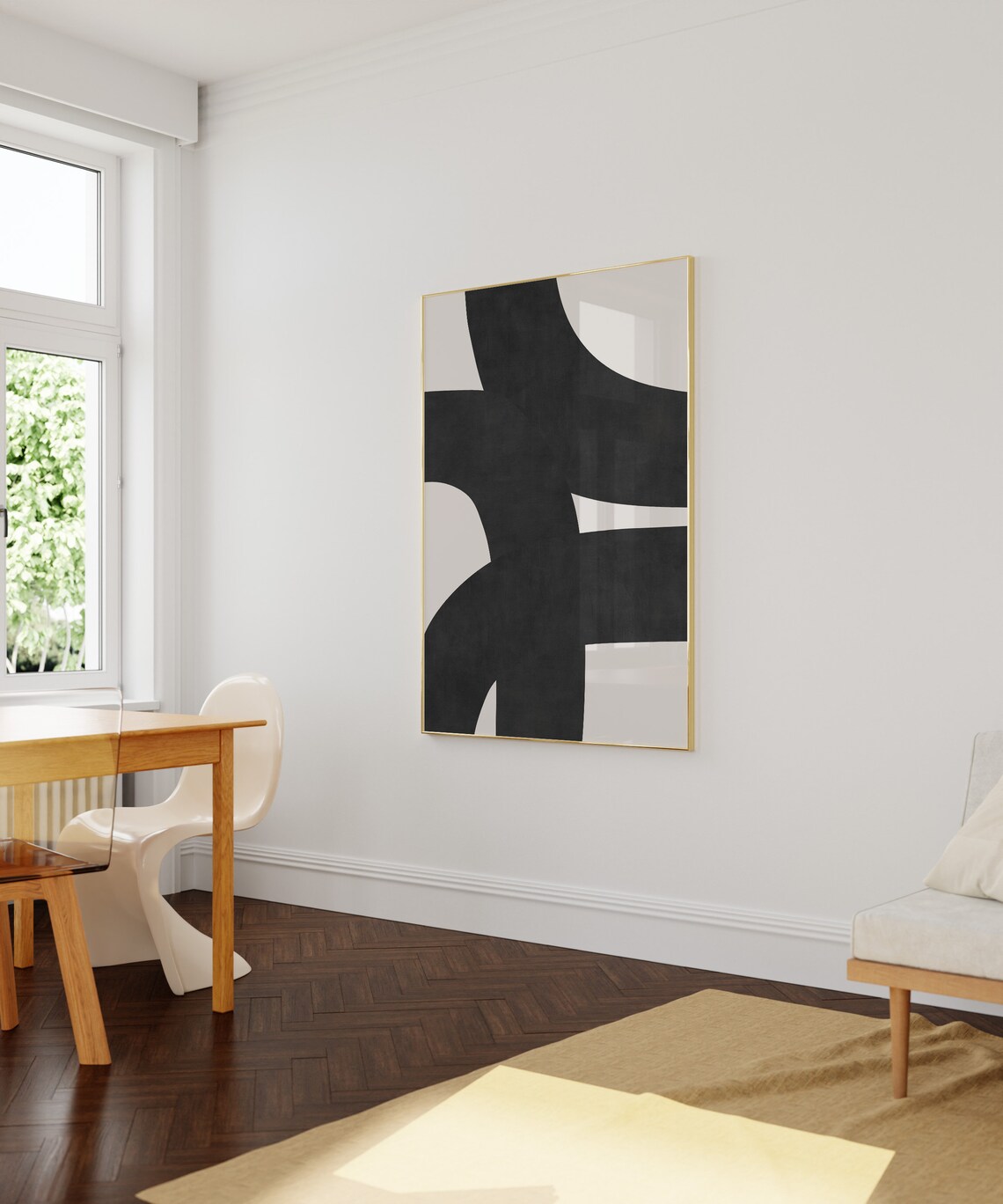Midcentury Black Beige Lines Wall Art Print - Image 3