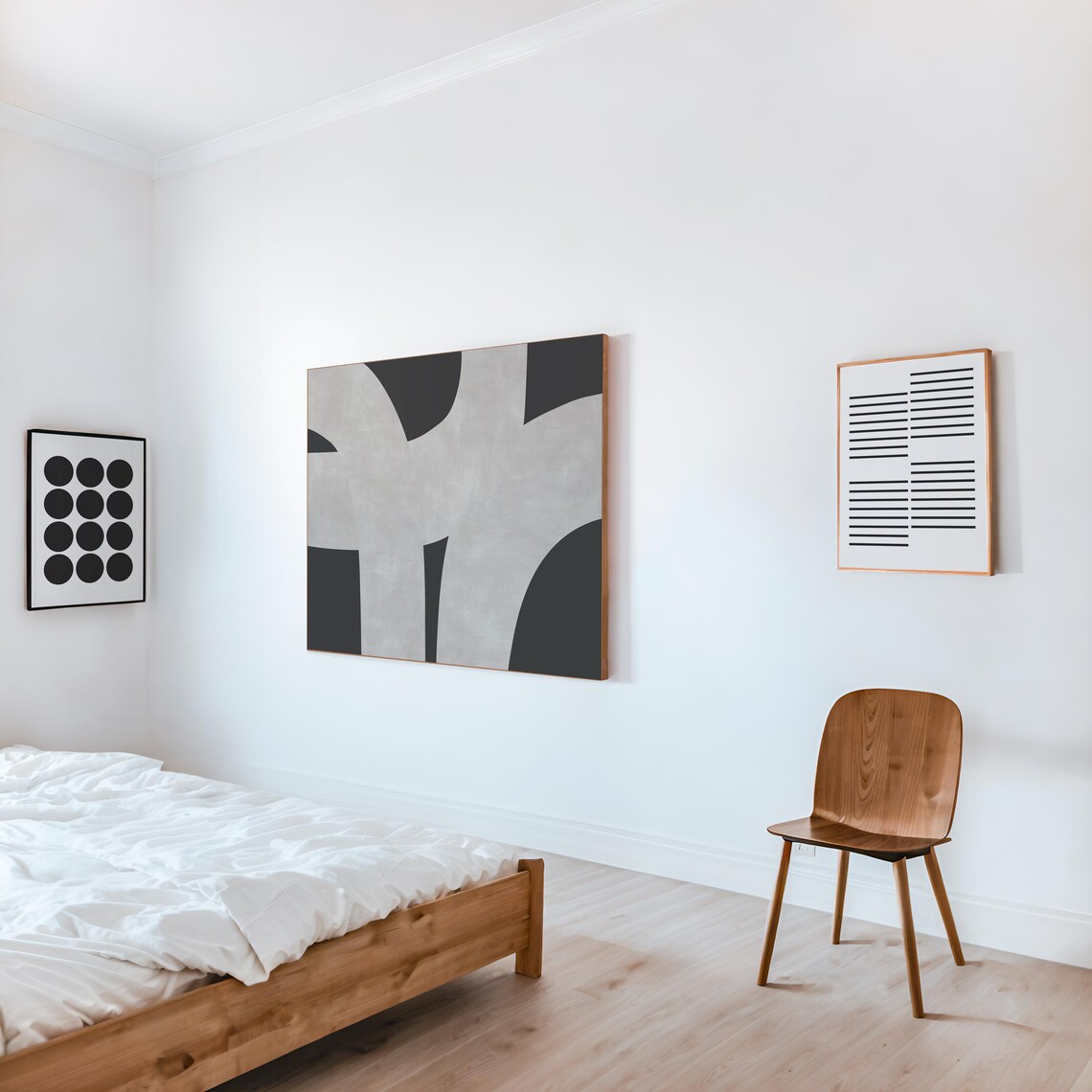 Soft Black Ashy Beige Organic Curves Square Abstract Art Poster - Image 3