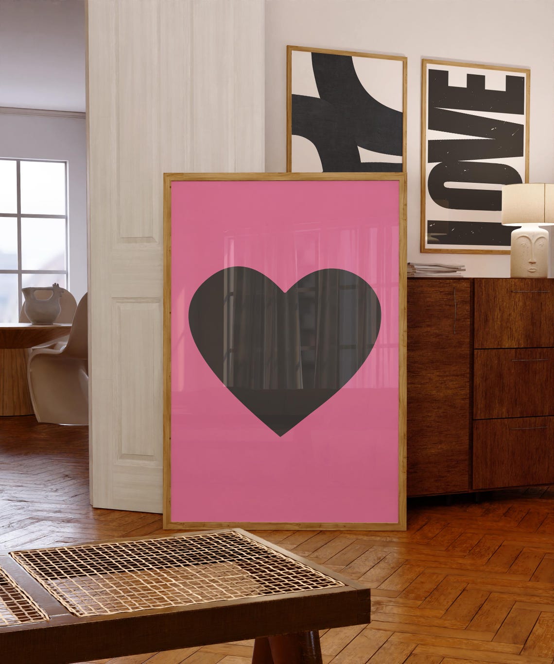 Black Heart On Vibrant Pink Bold Graphic Pop Art Statement Poster