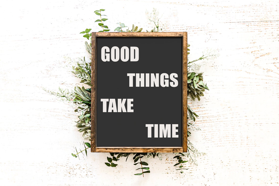 Good Things Take Time Bold Minimalist Typographic Beige Quote Wall Art - Image 2