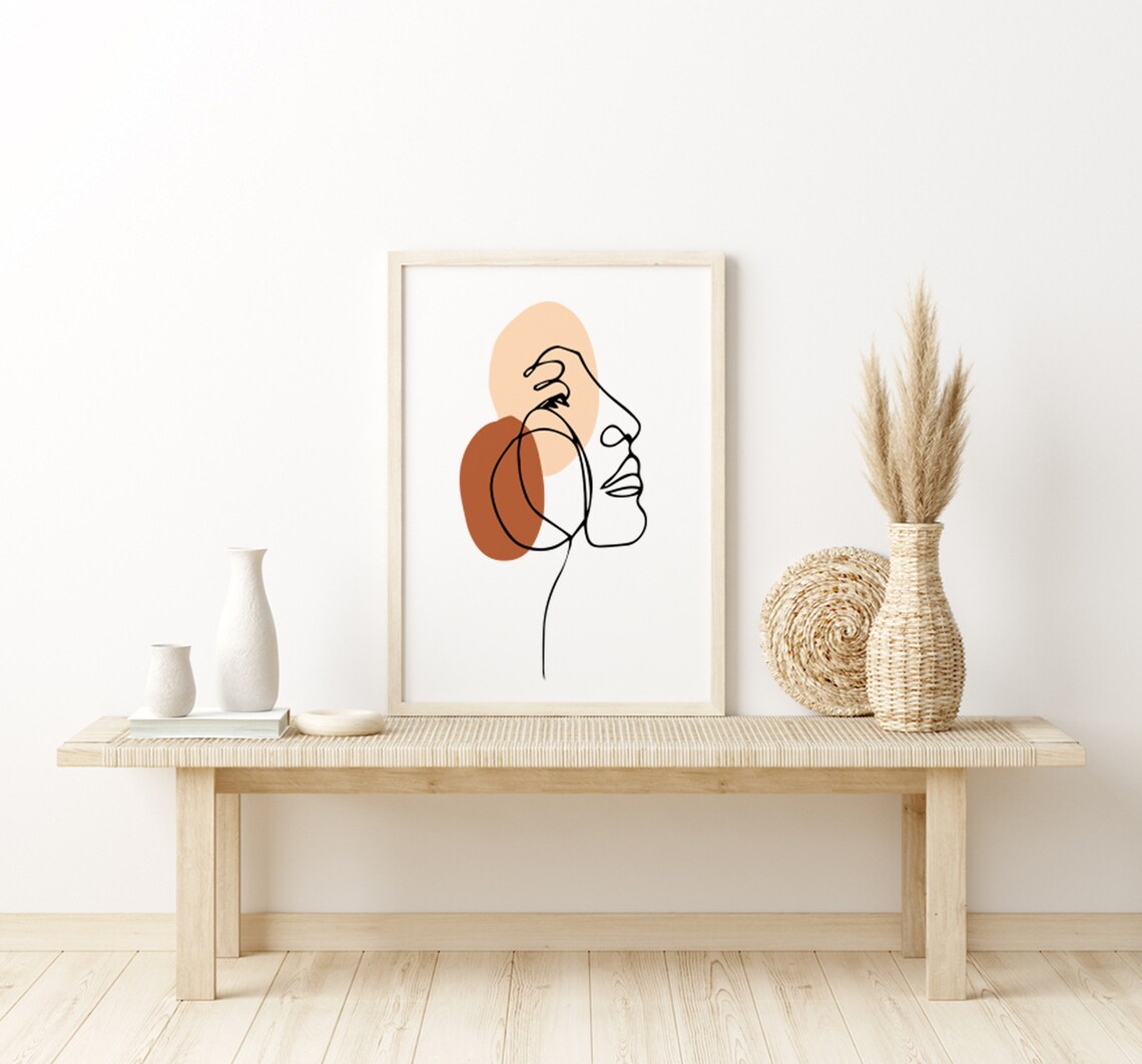 Abstract Woman Face One Line Drawing Terracotta Boho Line Art Wall Poster - Image 3
