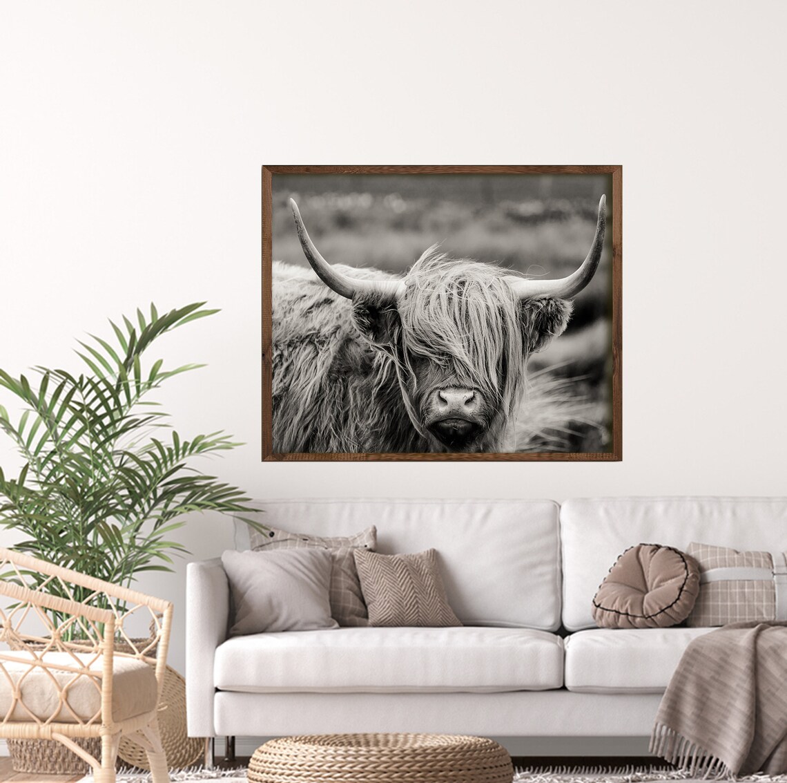 Highland Cow Print Black And White Highland Cow Wood Frame Art Highland Cow Wall Art Farm Animal Print Farm Decor Bull Print Buffal - Image 2