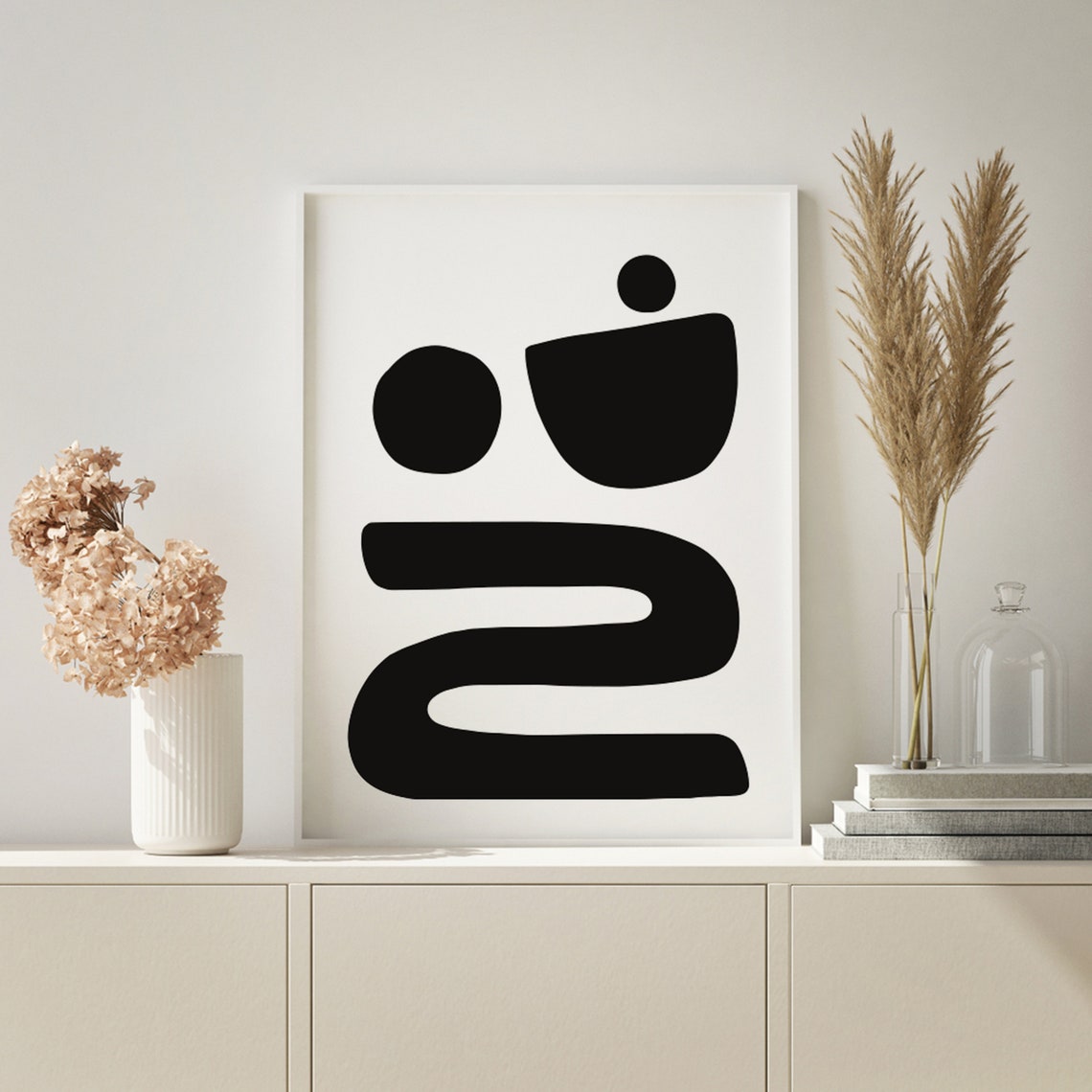 Mid Century Modern Wall Art Neutral Abstract Geometric Home Decor Black White Minimal Gallery Art Boho Home Decor - Image 3