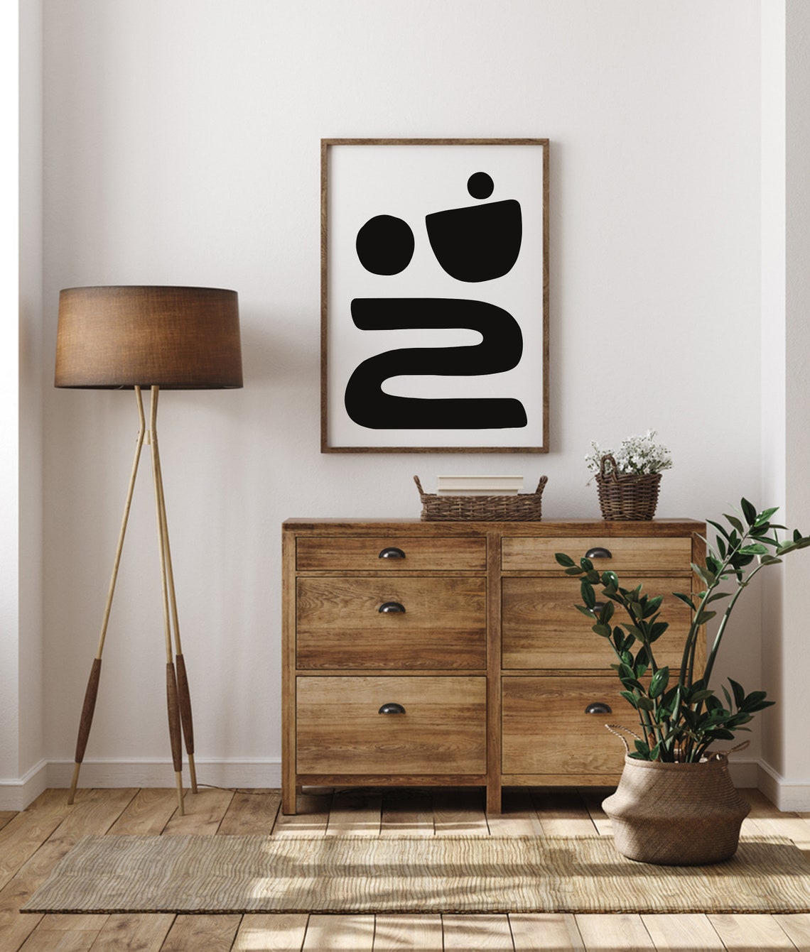 Mid Century Modern Wall Art Neutral Abstract Geometric Home Decor Black White Minimal Gallery Art Boho Home Decor - Image 2