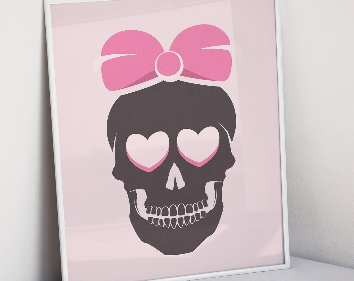 Pink Skull Heart Eyes Bow Cute Girly Gothic Halloween Poster