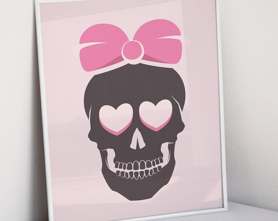 Pink Skull Heart Eyes Bow Cute Girly Gothic Halloween Poster