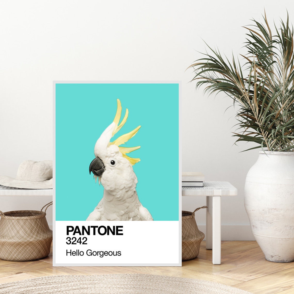 Sulphur Crested Cockatoo Turquoise Pantone 3242 Hello Gorgeous Poster - Image 3