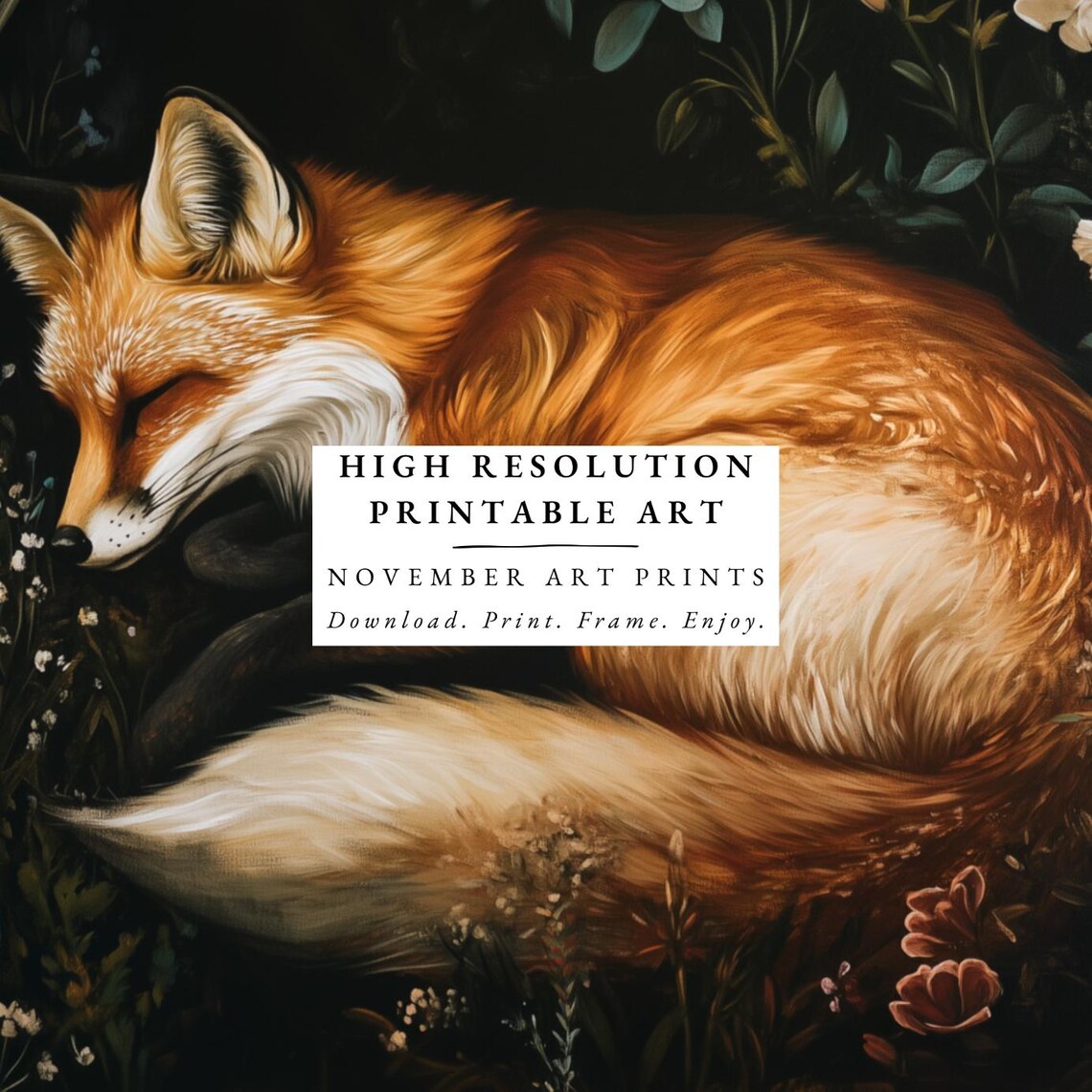 Sleeping Fox, Moody Botanical Dark Academia Art Print - Image 5
