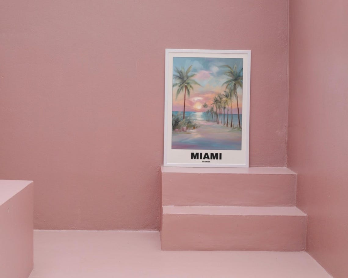 Miami Beach Travel Poster, Tropical Sunset Palm Tree - Image 2