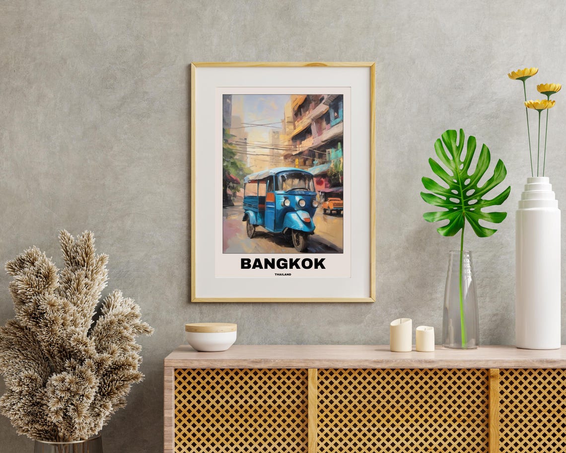 Thailand Travel Poster, Bangkok City Painting - Image 2