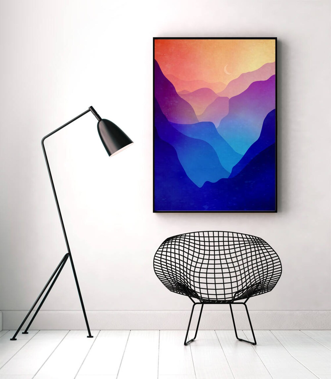 Sunset Valley With Mountains Landscape Art Print - Image 3