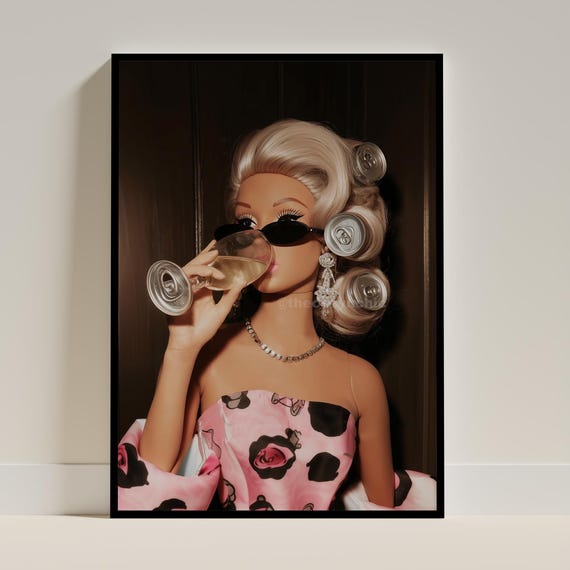 Vintage Fashion Doll Bath Print Coquette Wall Decor Pink Bathroom Poster