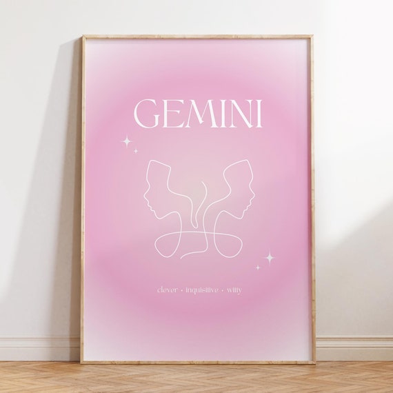 Gemini Print Instant Poster Gradient Gemini Poster Gemini Zodiac Wall Art Zodiac Poster Star Sign Print