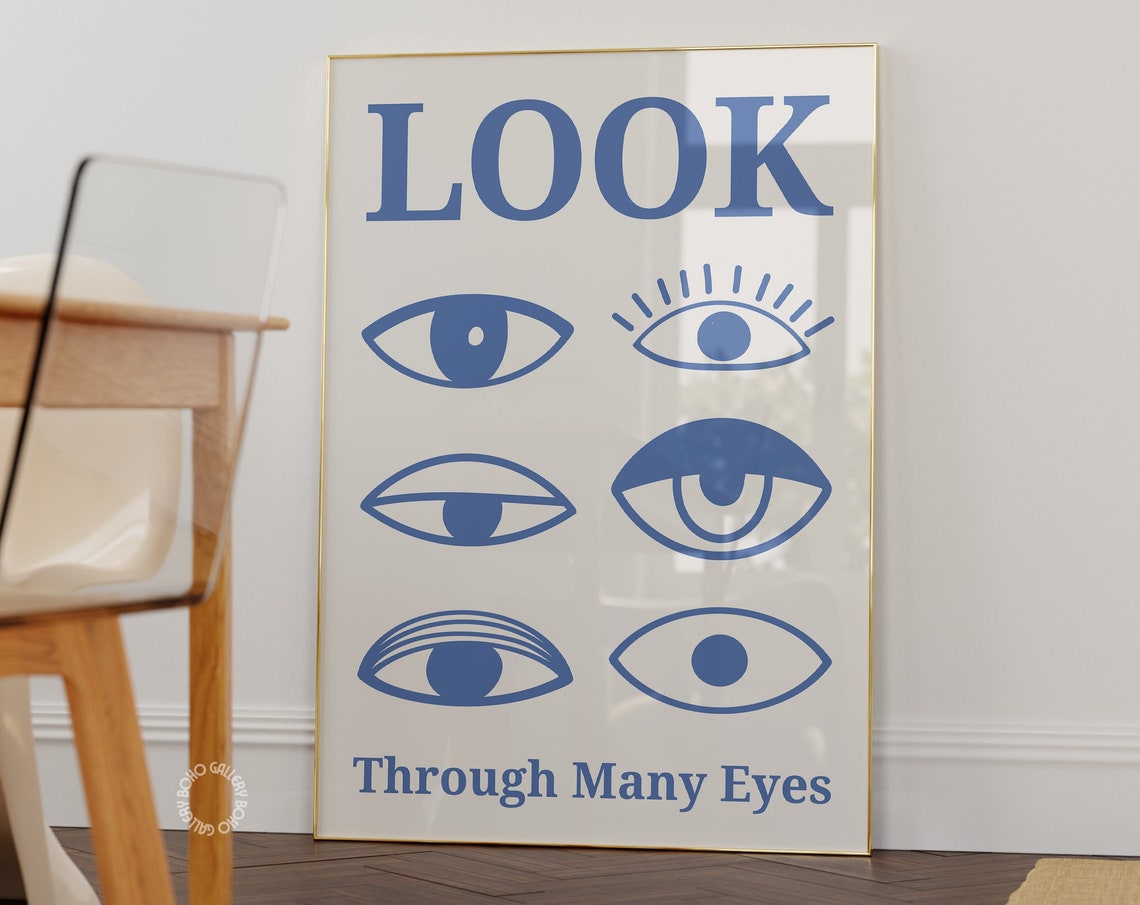 LOOK Through Many Eyes Blue Eye Chart Typography Aesthetic Poster
