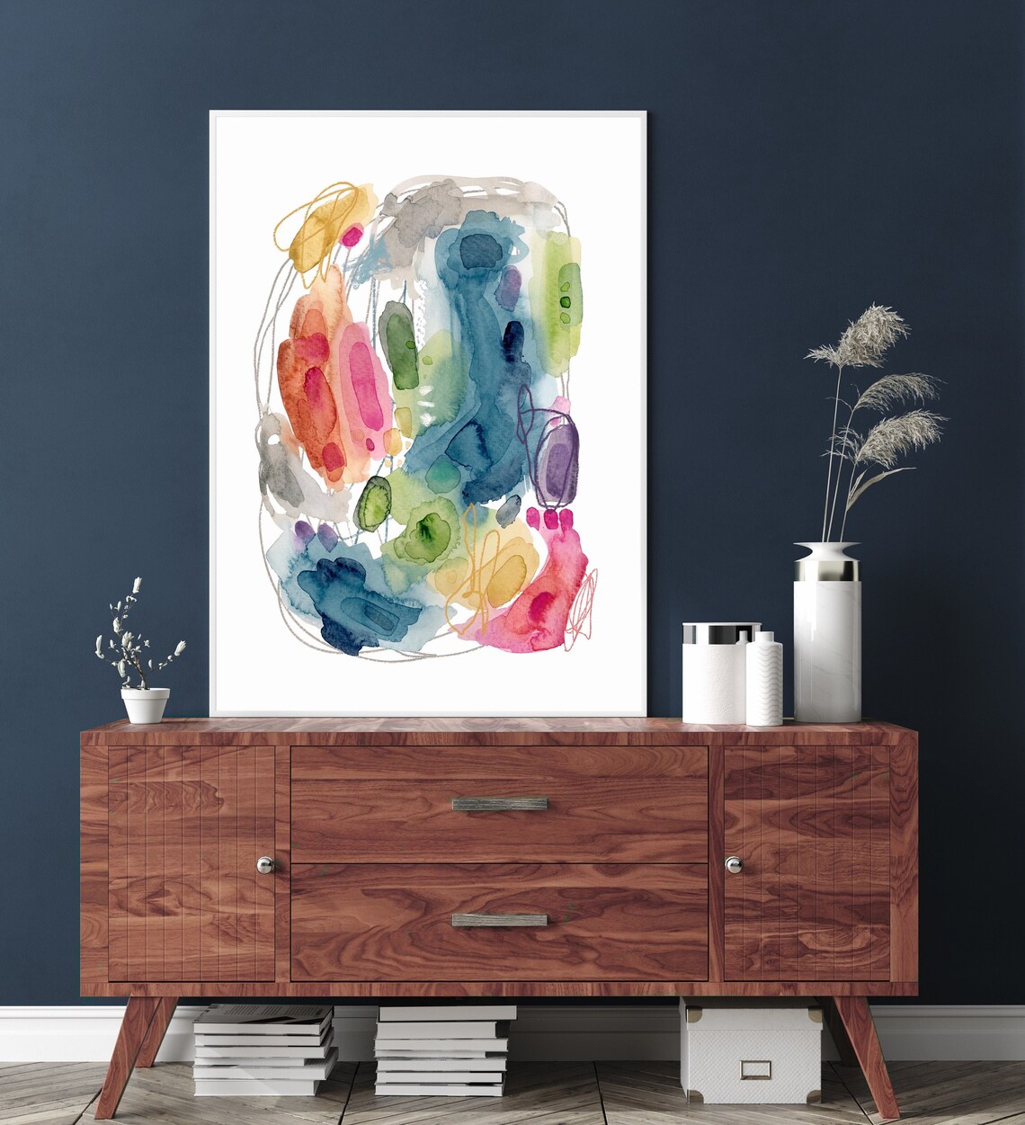 Colorful Watercolor Abstract Painting, Modern Art Print