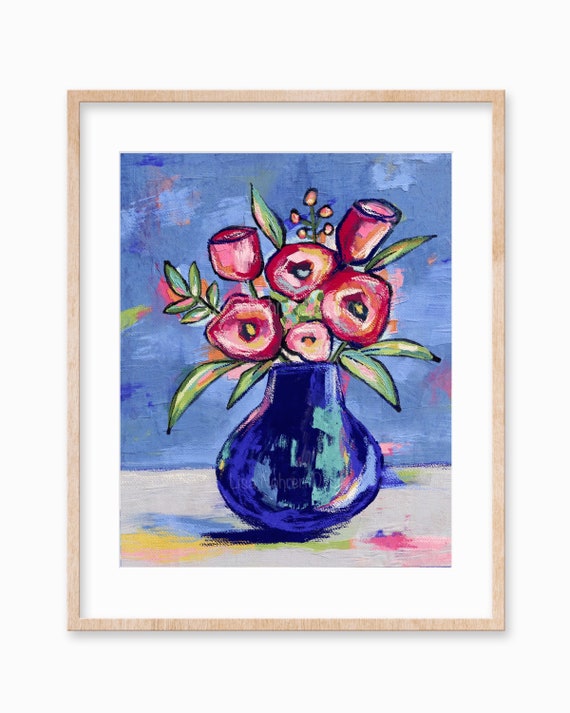 Colorful Abstract Impressionist Floral Vase Art Print