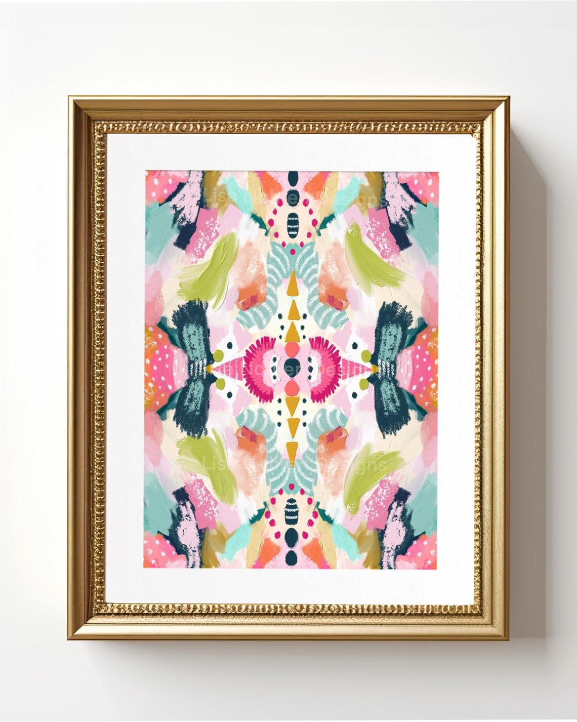 Blush Pink Kaleidoscope Mirrored Abstract Pattern Modern Art Print