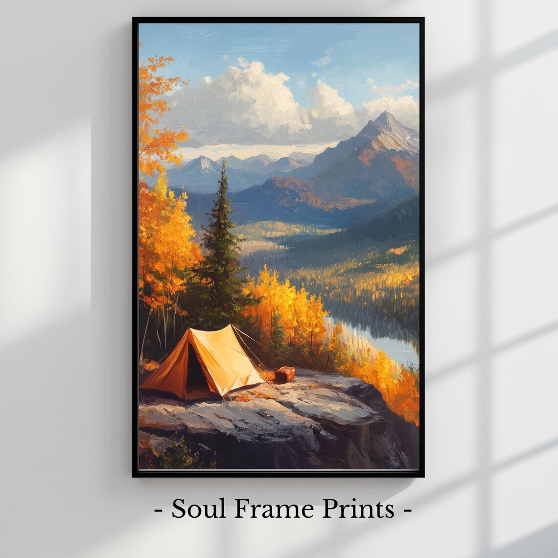 Autumn Mountain Campsite Tent Scenic Fall Foliage Painting Poster