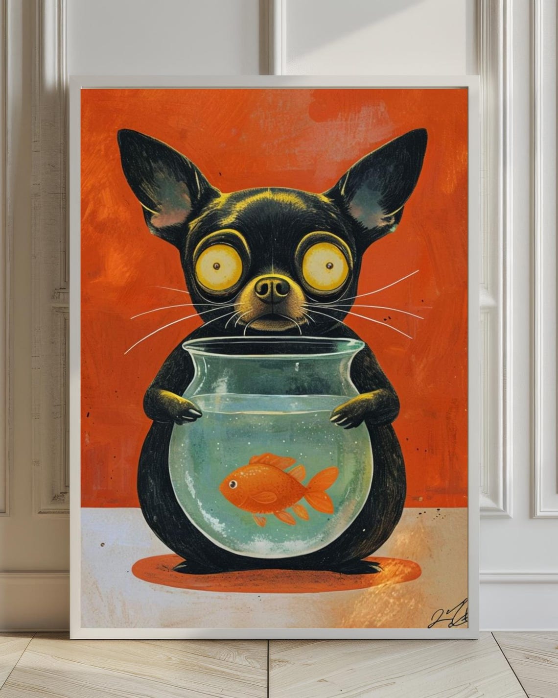 Surprised Chihuahua Fishbowl Print Retro Pop Art Dog Illustration