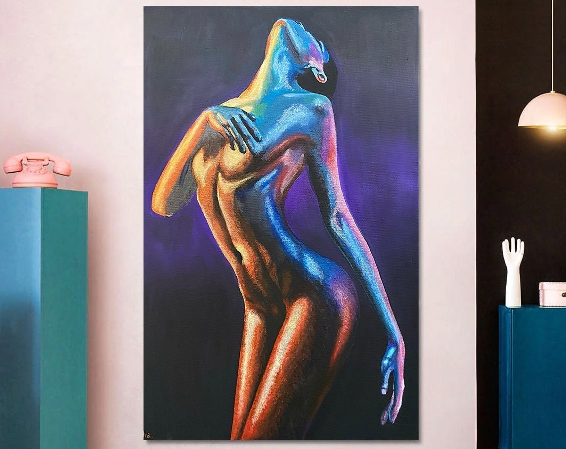 Female Nude Painting Original Nude Abstract Painting On Naked Woman Wall Art Naked Painting Body Sensual Art Topless Woman Painting