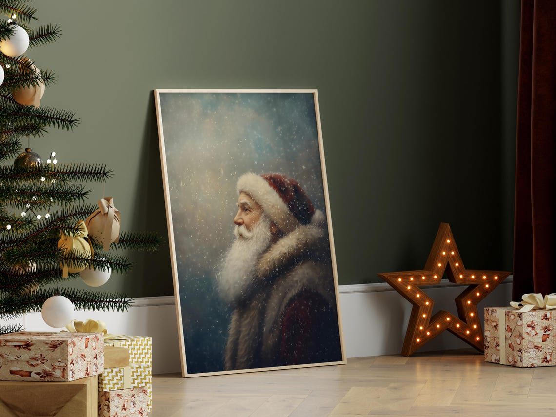 Santa Claus Profile Portrait In Falling Snow Painterly Poster - Image 4