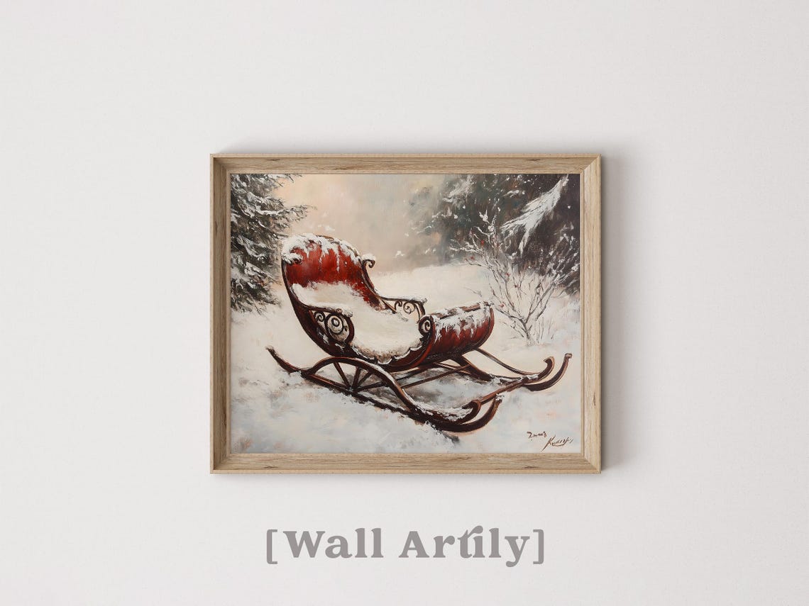 Antique Red Sleigh Covered In Snow In A Winter Forest Poster - Image 5