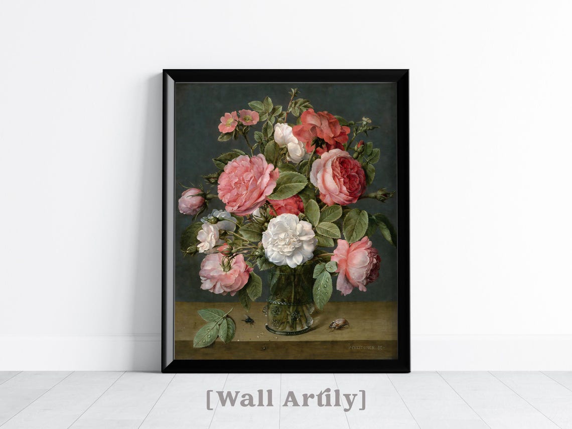 Antique Roses Glass Vase Old Master Floral Still Life Poster - Image 7