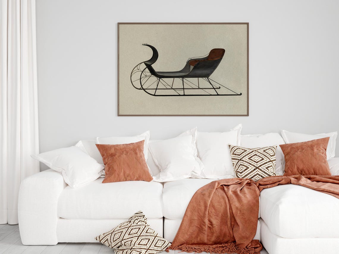 Classic Winter Cutter Sleigh Vintage Christmas Illustration Poster - Image 2