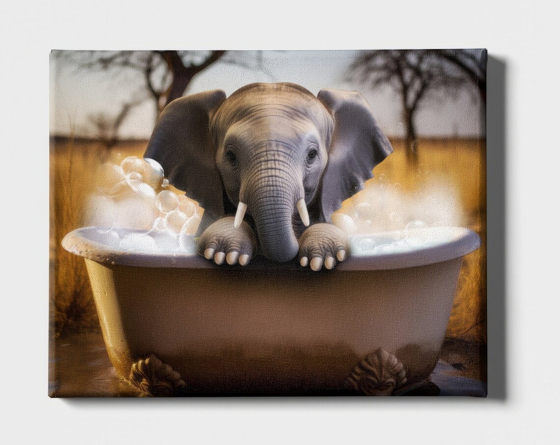 Elephant in a Bathtub Poster, Funny Kids Bathroom Humor