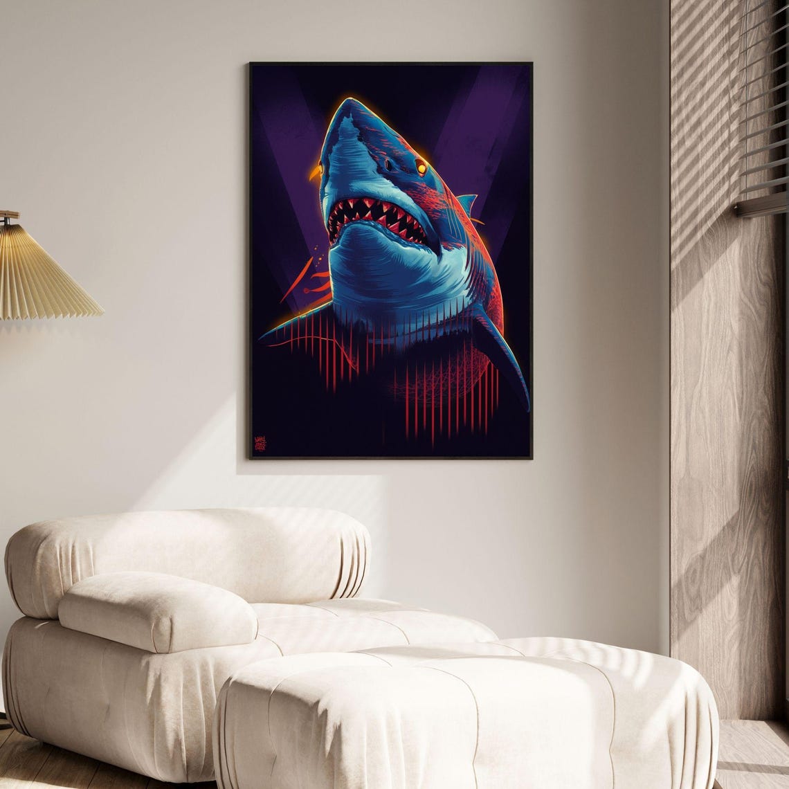 Great White Shark Pop Art Blue Red Fierce Sharp Teeth Ocean Poster - Image 4