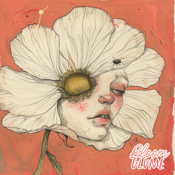 Polina Bloomies White Poppy Flower Face Fairy Tale Lowbrow Art Print