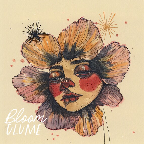 Drena Bloomies Flower Face Fairytale Watercolor Lowbrow Botanical Art Print