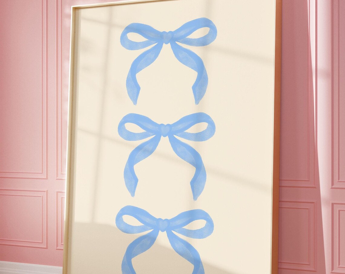 Trendy Coquette Blue Bow, Vintage Art Print - Image 4
