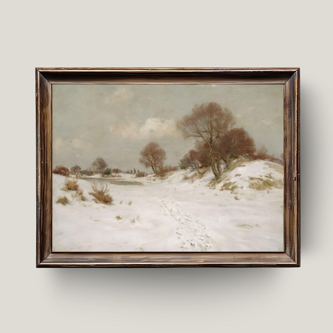 Winter Snowy Path Frozen Landscape Rustic Vintage Oil Painting Print