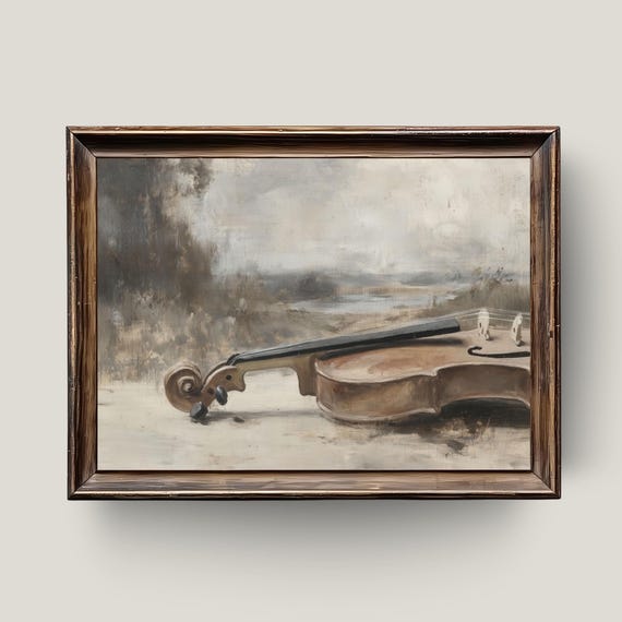 Still Life Violin Painting Moody Classical Instrument Wall Art