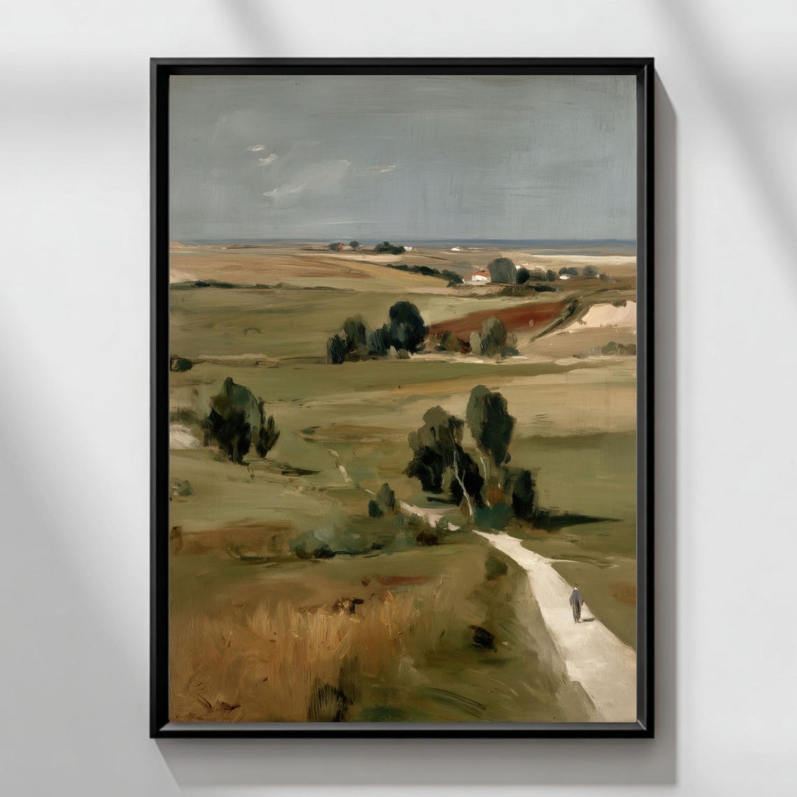 Lonely Country Path Walker Muted Pastoral Landscape Painting Poster