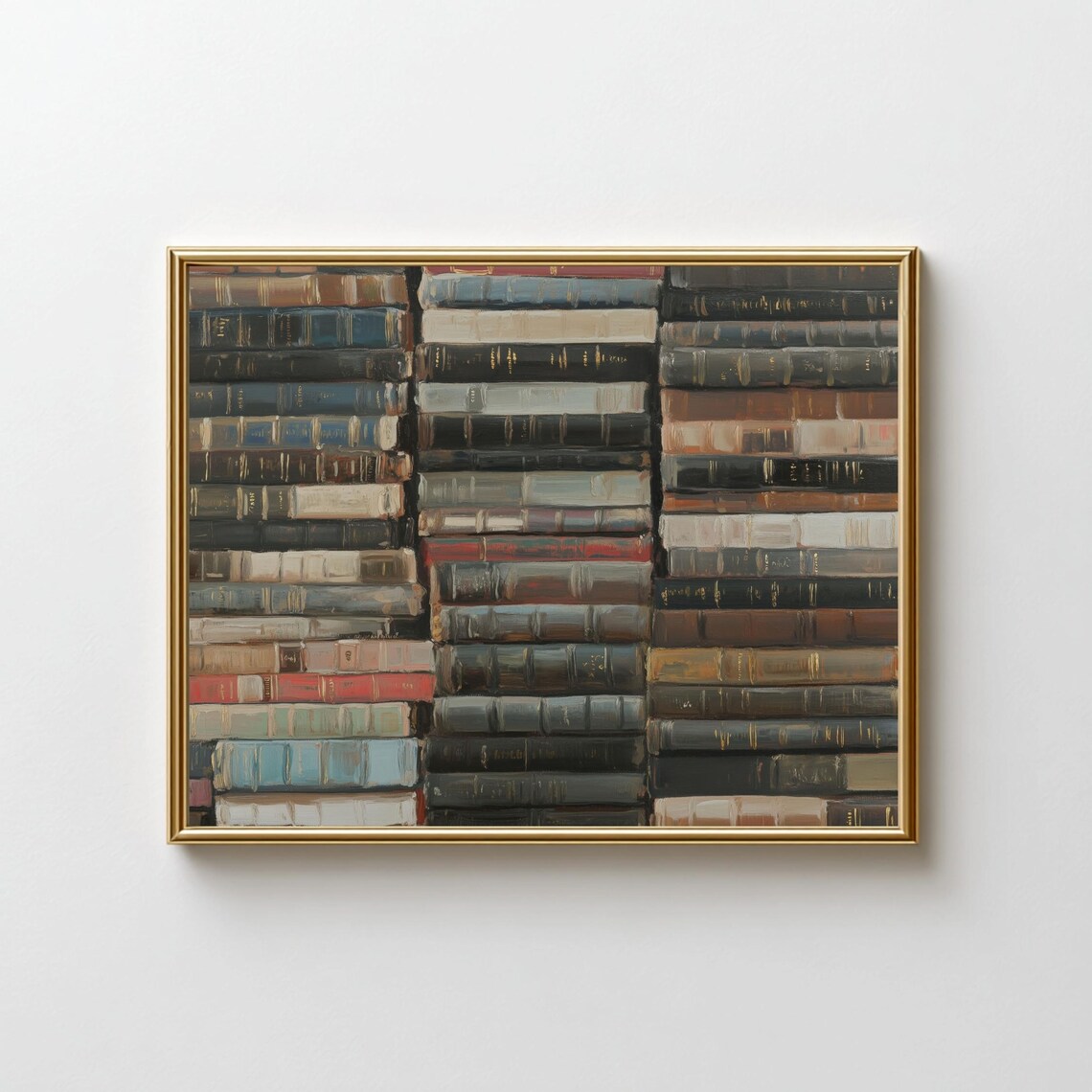 Stacked Antique Books Painting Scholarly Calm Library Shelves Poster