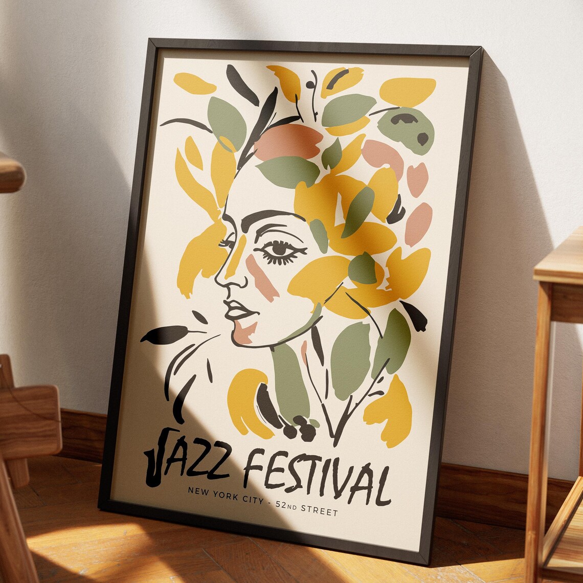 New York 52nd Street Jazz Festival Floral Woman Portrait Poster