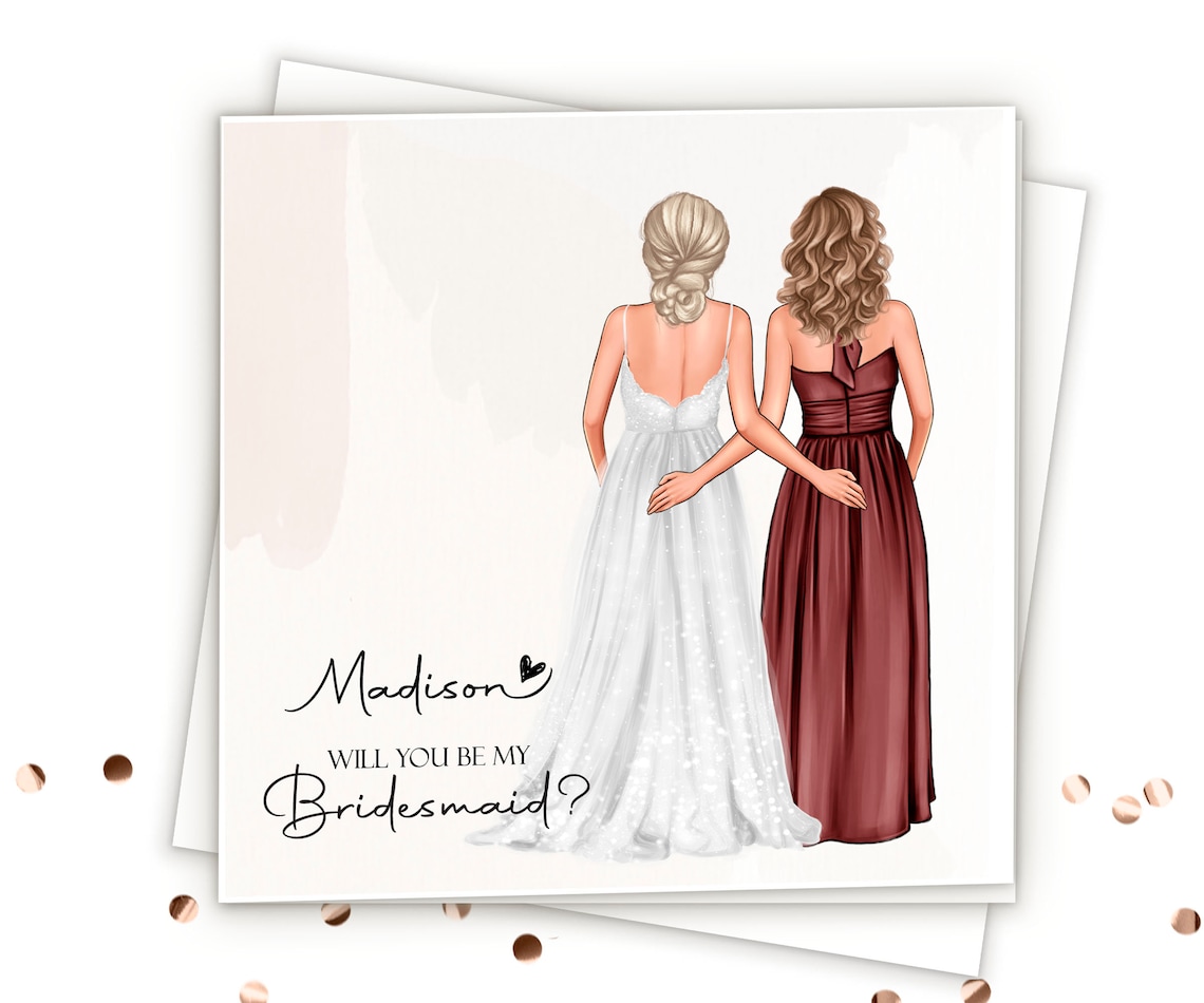 Madison Will You Be My Bridesmaid Burgundy Gown Proposal Card Print